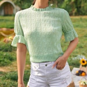 SHEIN Mock Neck Cut-Out Flounce Sleeve Top